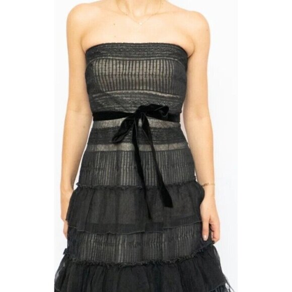 BCBG Maxazaria Sz 8 Black Strapless Lace Feather Boa Dress Ruffled NEW NWT $400 - Picture 3 of 15